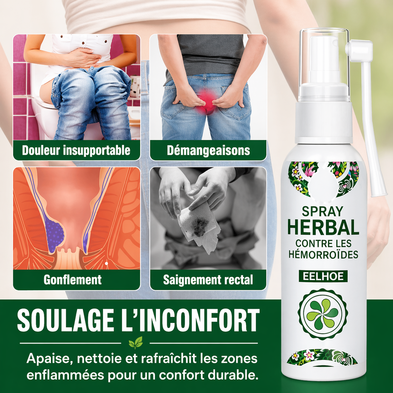 Spray Herbal Contre les Hémorroïdes – Soulagement Naturel & Rapide | EELHOE 30ml